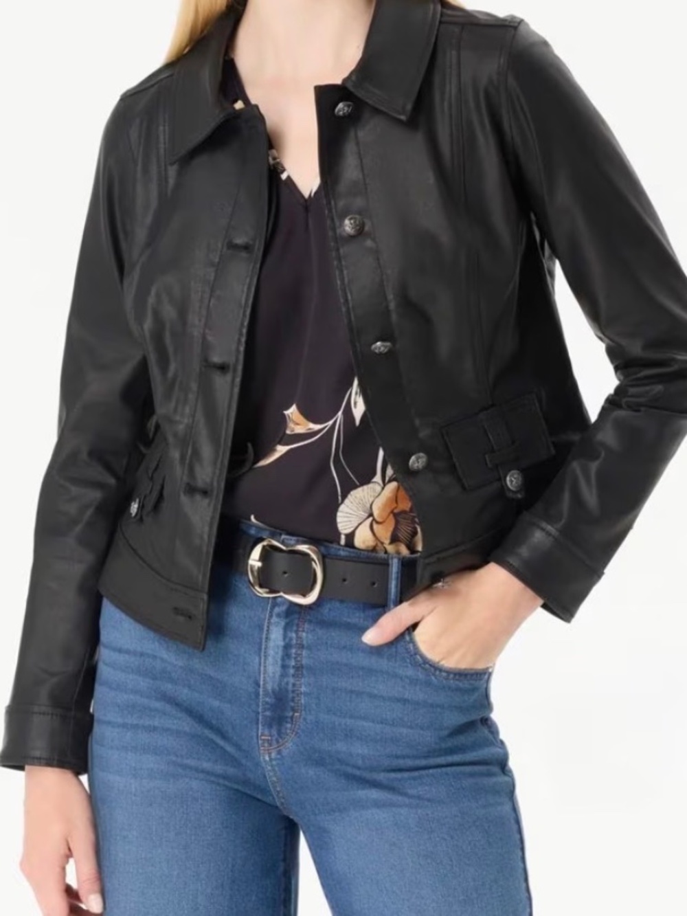 WHBM coated black denim jacket size 10
